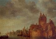 Jan van  Goyen A Castle by a River with Shipping at a Quay oil painting artist